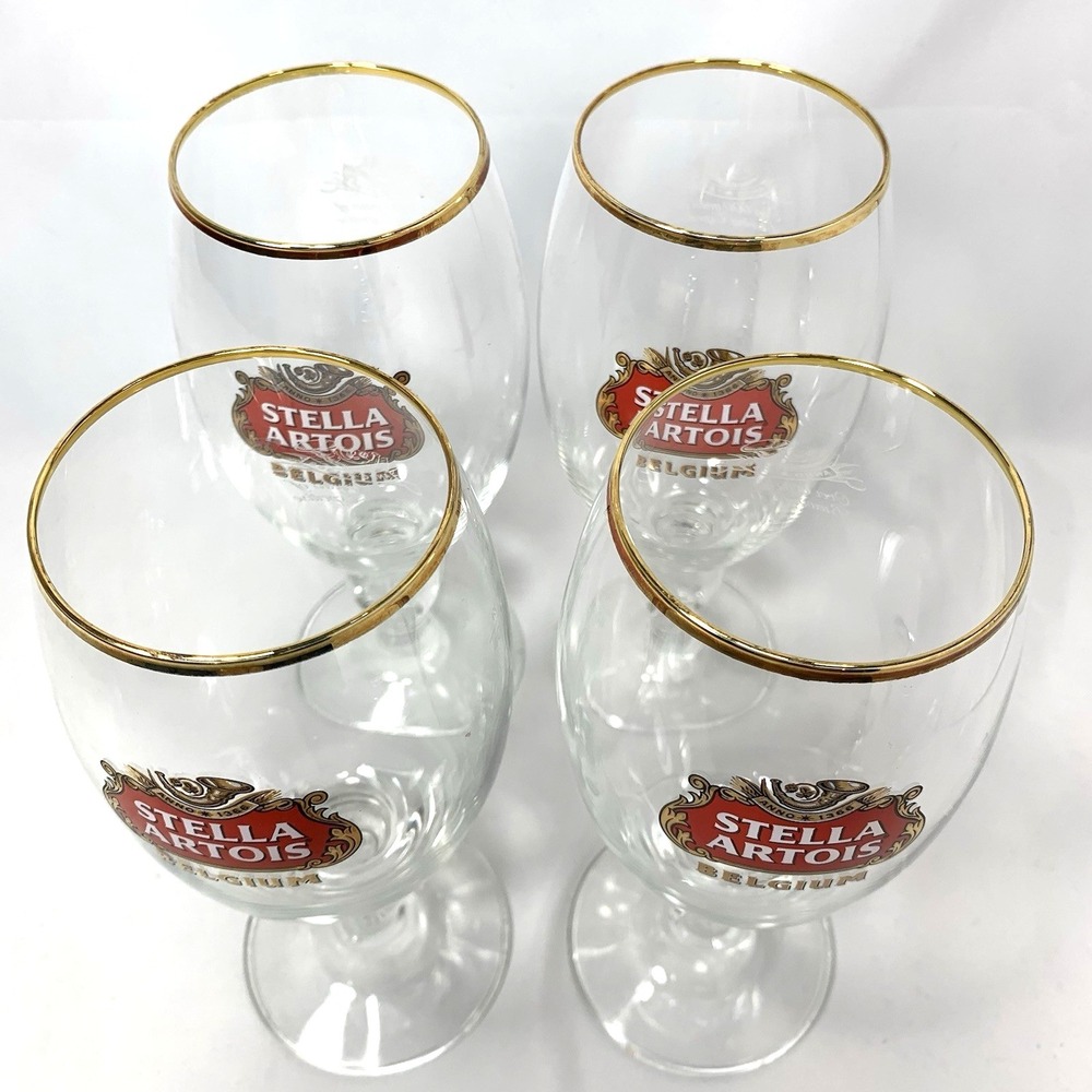 Stella Artois Beer Glass Chalice -SET of 4-Clear Belgium Gold Rim 600 Years... - Picture 7 of 8